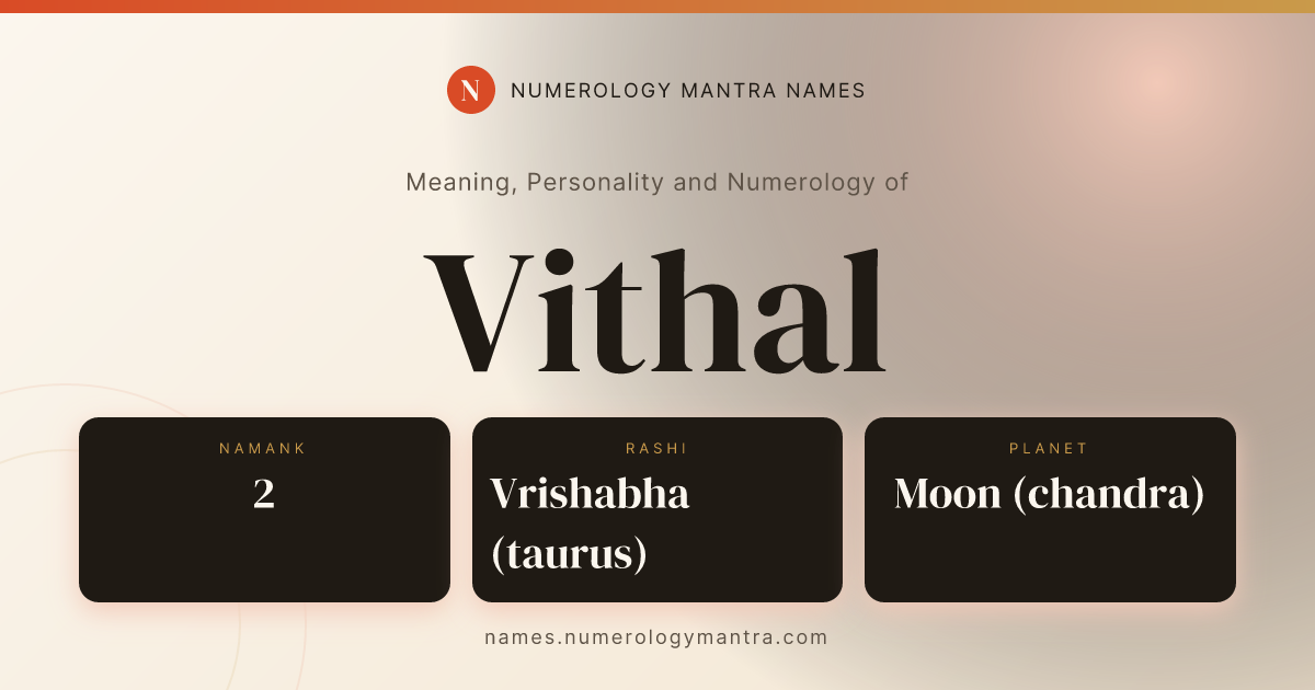 Vithal name meaning, Namank calculation, and Vedic profile share card