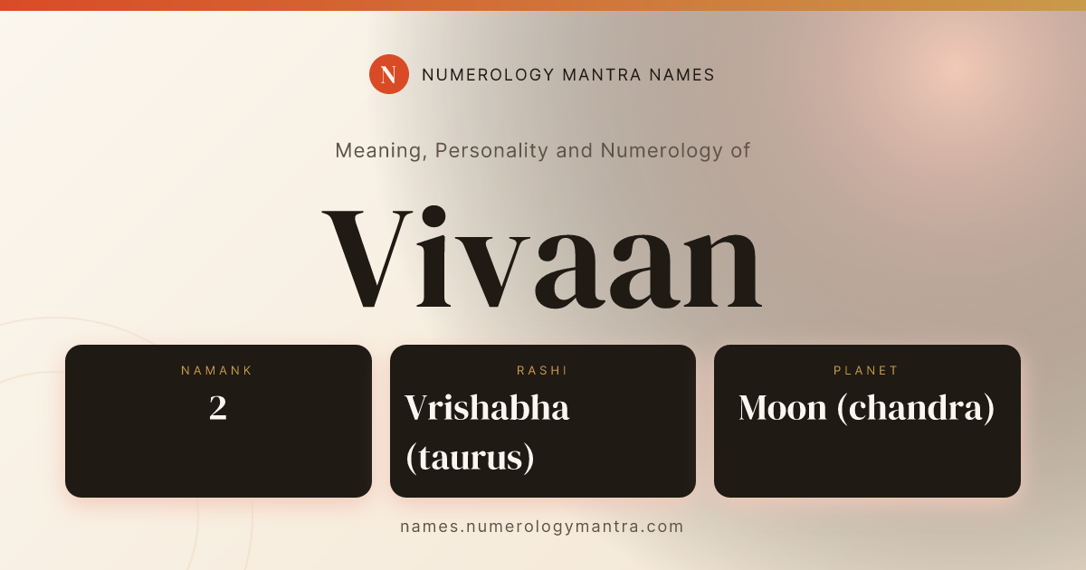Vivaan name meaning, Namank calculation, and Vedic profile share card