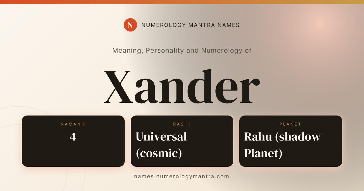 Xander name meaning, Namank calculation, and Vedic profile share card