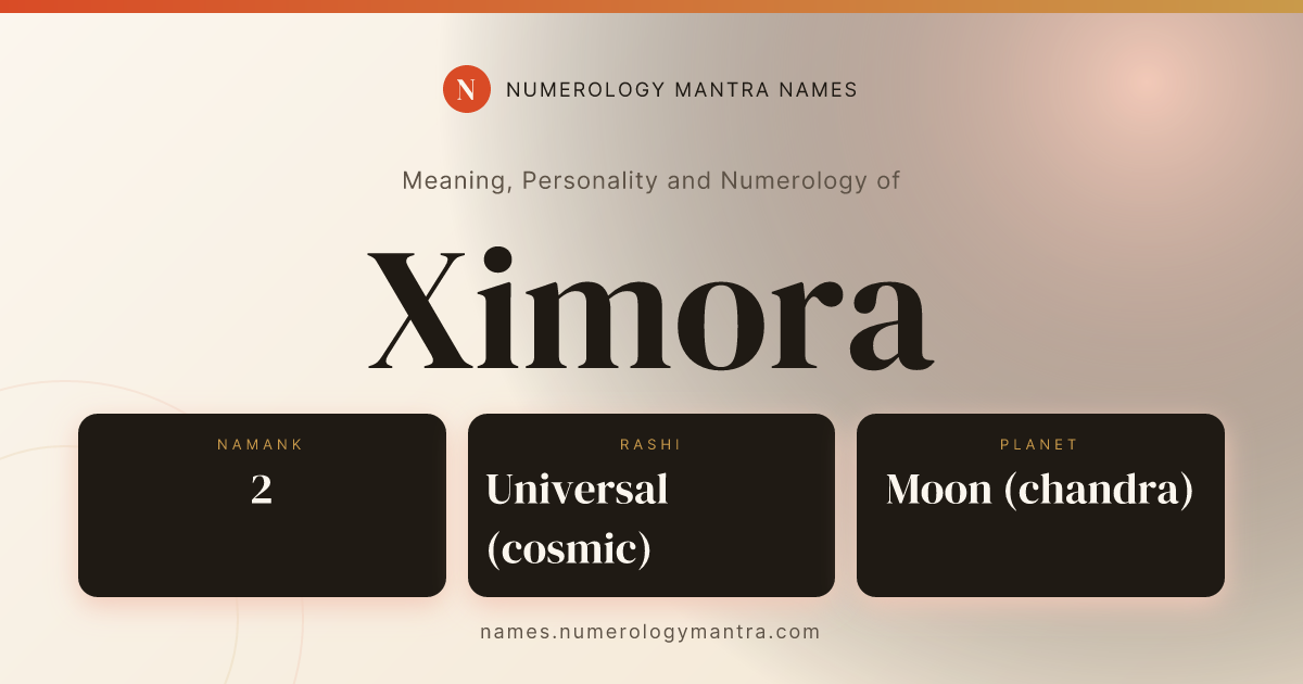 Ximora name meaning, Namank calculation, and Vedic profile share card